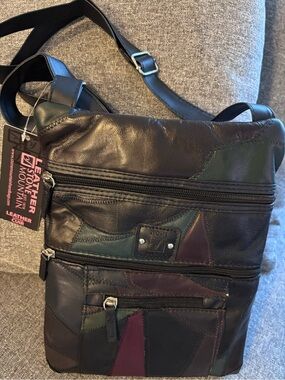 Stone Mountain black, soft leather plum burgundy mult-color patch Crossbody Bag